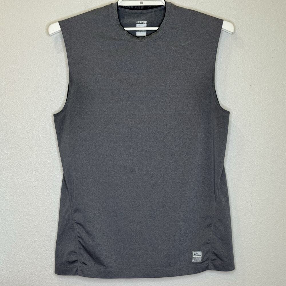 Nike Pro Fitted Dri Fit T-Shirt Mens Sz Large Gray Sleeveless Crew Neck Stretch